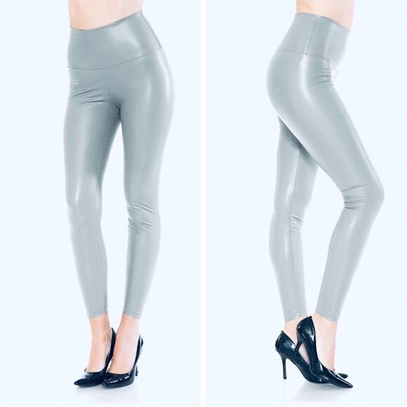 Badgley Mischka Vegan Leather High Rise Leggings Heather Grey Size M - Picture 1 of 8